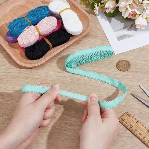 BENECREAT 8Pcs 16Yards Nylon Elastic Lace Trim Ribbons, 0.5inch Wide Braid Lace Trim, Flower Edge Elastic Stretch for Wedding Costume Curtain DIY Crafts and Home Decoration in Saudi Arabia