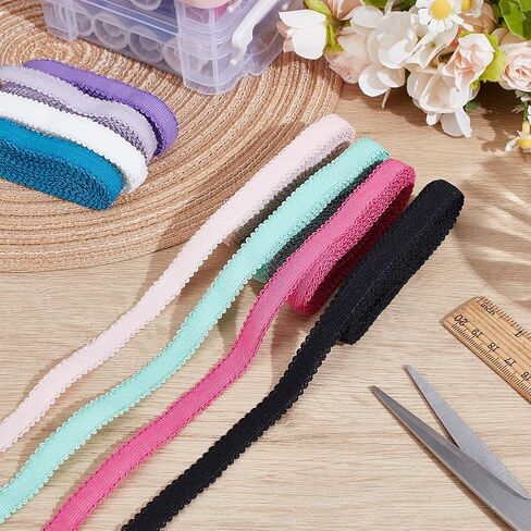 BENECREAT 8Pcs 16Yards Nylon Elastic Lace Trim Ribbons, 0.5inch Wide Braid Lace Trim, Flower Edge Elastic Stretch for Wedding Costume Curtain DIY Crafts and Home Decoration in Saudi Arabia