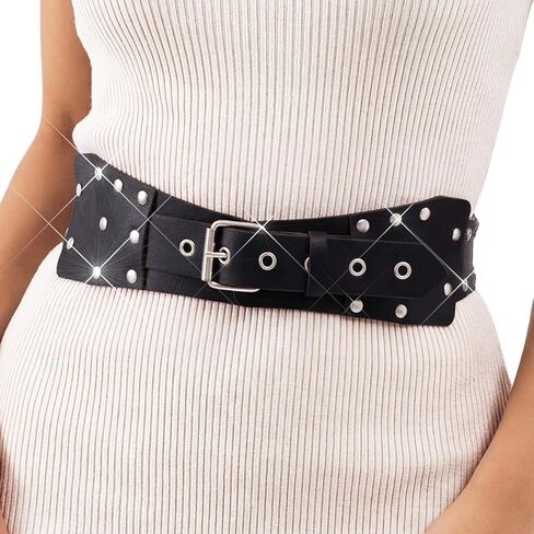 BODIY Black Leather Wide Waist Belts Fashion Leather Belt Punk Waist Chain Belts Pu Body Accessories for Women in Saudi Arabia