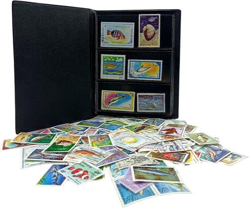 مجموعات IMPACTO - مجموعة 100 طوابع ذات طابع حيوانات مائية مع ألبوم متضمن (5.5 × 7 × 0.4 بوصة) | عزز مجموعتك من هواة جمع الطوابع باستخدام الطوابع البريدية في ألبوم صغير الحجم وأنيق in Kuwait