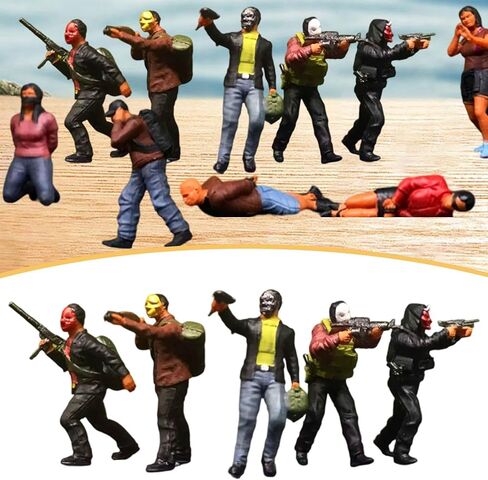 5Pcs 1/64 Figure Model Miniature Train Railway Desktop Ornament Collections Micro Landscape Layout Diorama Scenery Figurines, Robbers in Saudi Arabia