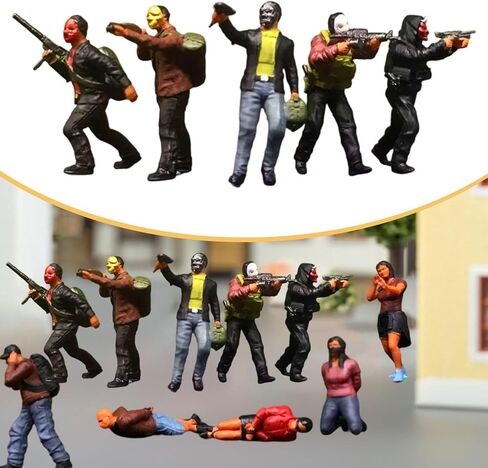 5Pcs 1/64 Figure Model Miniature Train Railway Desktop Ornament Collections Micro Landscape Layout Diorama Scenery Figurines, Robbers in Saudi Arabia