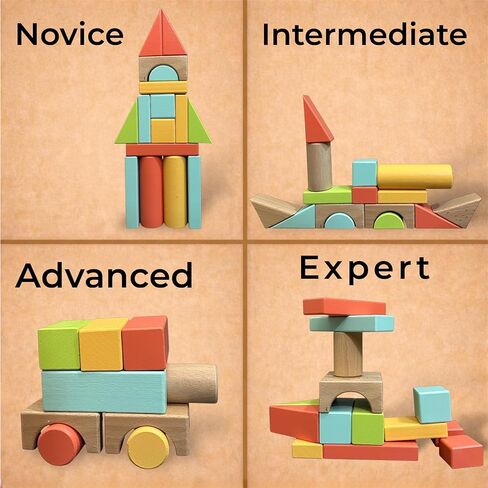 مجموعة مكعبات بناء من الخشب الطبيعي، 72 قطعة من ألوان الباستيل مكعبات بناء قلعة مع صينية تخزين، ألعاب تعليمية للعلوم والتكنولوجيا والهندسة والرياضيات للأطفال، نظام لعب معماري إبداعي وخالي من الشاشة in Kuwait