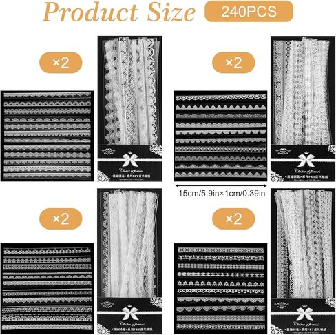 Classicseali 240PCS Lace Stickers for Scrapbooking,White Lace Stickers,Waterproof and Durable Scrapbook Laces Decoration Planners Scrapbook Laptops Journals Cups Vase Flower Pot Crafts Photo Frame in Saudi Arabia