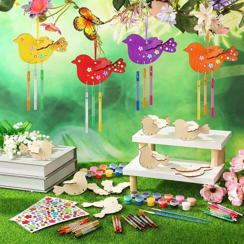 Epakh 16 مجموعة DIY 3D الطيور الرياح الرنين مجموعات الحرفية جعل الطيور الخاصة بك خشبية الرياح الرنين زخرفة الصيف الفنون والحرف اليدوية مجموعات الطلاء لديكور عيد ميلاد الربيع in Saudi Arabia