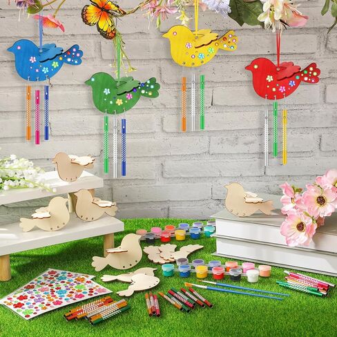 Epakh 16 مجموعة DIY 3D الطيور الرياح الرنين مجموعات الحرفية جعل الطيور الخاصة بك خشبية الرياح الرنين زخرفة الصيف الفنون والحرف اليدوية مجموعات الطلاء لديكور عيد ميلاد الربيع in Saudi Arabia