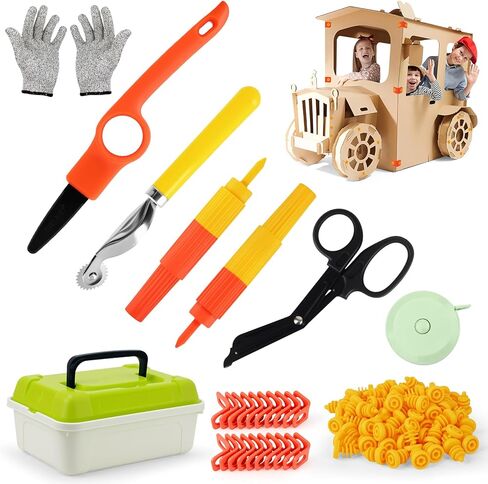 Cardboard Cutting Tools for Kids, 170 Pcs DIY Safe Cutting Creative Craft Kit, Cardboard Construction Kit for Family, Classroom Learning, STEM Educational Toys Birthday Gift for Boys and Girls Aged 4+ in Saudi Arabia