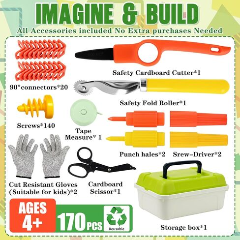 Cardboard Cutting Tools for Kids, 170 Pcs DIY Safe Cutting Creative Craft Kit, Cardboard Construction Kit for Family, Classroom Learning, STEM Educational Toys Birthday Gift for Boys and Girls Aged 4+ in Saudi Arabia