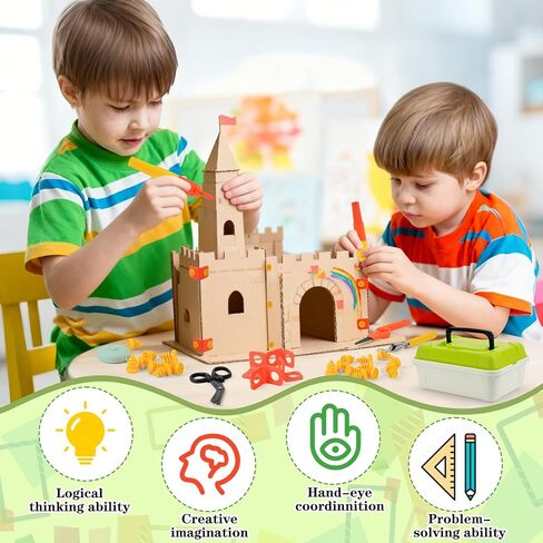Cardboard Cutting Tools for Kids, 170 Pcs DIY Safe Cutting Creative Craft Kit, Cardboard Construction Kit for Family, Classroom Learning, STEM Educational Toys Birthday Gift for Boys and Girls Aged 4+ in Saudi Arabia