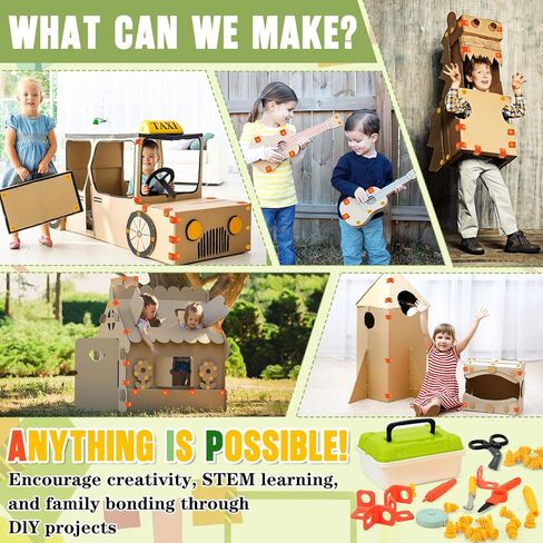 Cardboard Cutting Tools for Kids, 170 Pcs DIY Safe Cutting Creative Craft Kit, Cardboard Construction Kit for Family, Classroom Learning, STEM Educational Toys Birthday Gift for Boys and Girls Aged 4+ in Saudi Arabia
