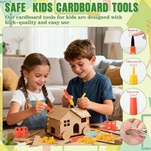 Cardboard Cutting Tools for Kids, 170 Pcs DIY Safe Cutting Creative Craft Kit, Cardboard Construction Kit for Family, Classroom Learning, STEM Educational Toys Birthday Gift for Boys and Girls Aged 4+ in Saudi Arabia