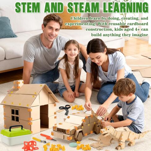 Cardboard Cutting Tools for Kids, 170 Pcs DIY Safe Cutting Creative Craft Kit, Cardboard Construction Kit for Family, Classroom Learning, STEM Educational Toys Birthday Gift for Boys and Girls Aged 4+ in Saudi Arabia