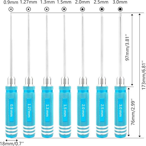 1.27mm 1.3mm RC Hex Screwdriver Set - 7 Pieces 0.9mm 1.27mm 1.3mm 1.5mm 2.0mm 2.5mm 3.0mm Repair Tools for Traxxas Arrma Axial Losi Redcat RC Quadcopter Helicopter FPV Racing Drone Cars(Blue) in Saudi Arabia