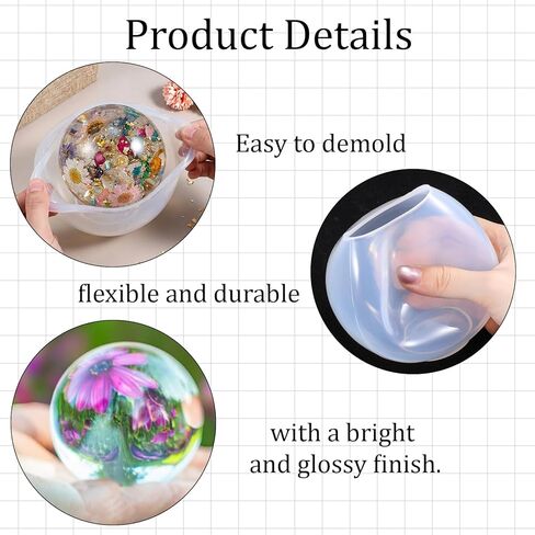 4 inch Large Sphere Resin Mold Silicone Sphere Mold 3D Seamless Silicone Ball Molds for Resin Art Epoxy Resins Candle Soap Bath Bomb Cement Plaster DIY Crafts Flower Keepsakes Home Decor in Kuwait