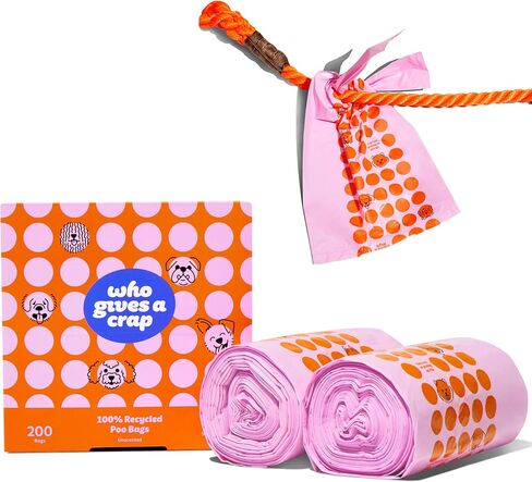 أكياس نفايات الحيوانات الأليفة المعاد تدويرها بنسبة 100% من Who Gives a Crap، عدد 200، سعة 3 لتر / 3 كوارت، مصممة للمساعدة في مقاومة التسربات والتمزقات، وأكياس فضلات الكلاب الصغيرة والكبيرة، وأكياس قمامة مستدامة غير معطرة للكلاب in Kuwait
