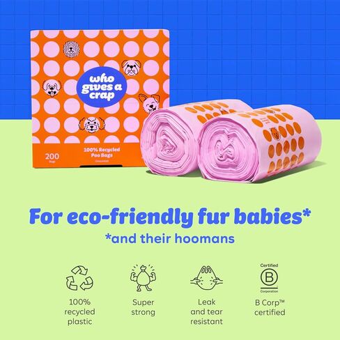 أكياس نفايات الحيوانات الأليفة المعاد تدويرها بنسبة 100% من Who Gives a Crap، عدد 200، سعة 3 لتر / 3 كوارت، مصممة للمساعدة في مقاومة التسربات والتمزقات، وأكياس فضلات الكلاب الصغيرة والكبيرة، وأكياس قمامة مستدامة غير معطرة للكلاب in Kuwait