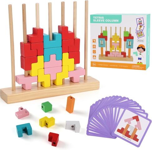 لعبة ألغاز التراص الخشبية، مكعبات روسية خشبية ملونة ثلاثية الأبعاد، ألعاب ألغاز ألعاب مونتيسوري للأطفال الصغار 3 4 5 6 7 سنوات للأولاد والبنات (ملونة أ) in Kuwait