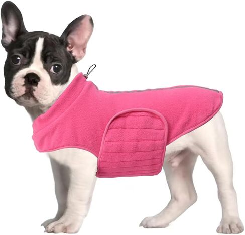 Geyecete Soft Dog Fleece French Bulldog Jacket معطف البلدغ الفرنسي عاكس معطف الشتاء للكلاب - سترة فرنسية مصغرة - مقاومة للطقس - أحمر - M in Kuwait