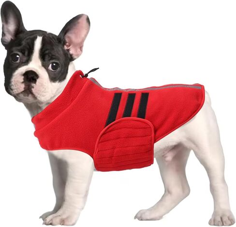 Geyecete Soft Dog Fleece French Bulldog Jacket معطف البلدغ الفرنسي عاكس معطف الشتاء للكلاب - سترة فرنسية مصغرة - مقاومة للطقس - أحمر - M in Saudi Arabia