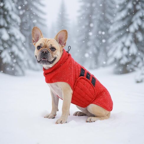 Geyecete Soft Dog Fleece French Bulldog Jacket معطف البلدغ الفرنسي عاكس معطف الشتاء للكلاب - سترة فرنسية مصغرة - مقاومة للطقس - أحمر - M in Saudi Arabia