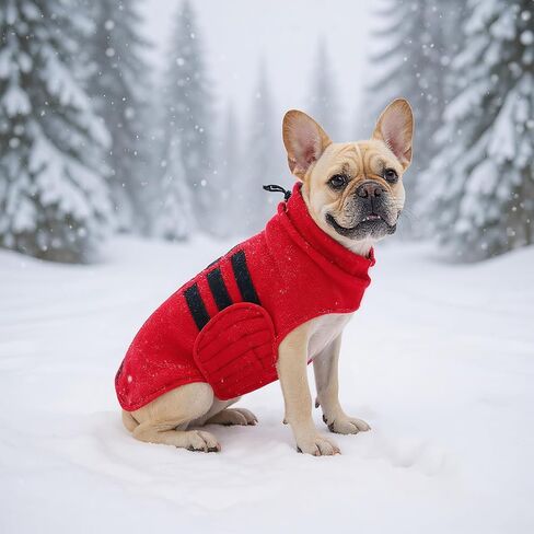 Geyecete Soft Dog Fleece French Bulldog Jacket معطف البلدغ الفرنسي عاكس معطف الشتاء للكلاب - سترة فرنسية مصغرة - مقاومة للطقس - أحمر - M in Saudi Arabia