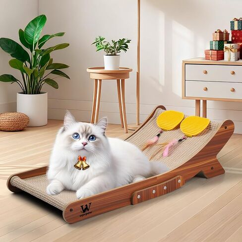 Sisal Cat Scratcher Bed, Natural Solid Wood Scratch Lounger, No Mess Scratching Chair Couch for Indoor Cats, 26 Inch Cat Scartching Pad, 3 in 1 Scratching Board, Furniture Protector in Saudi Arabia