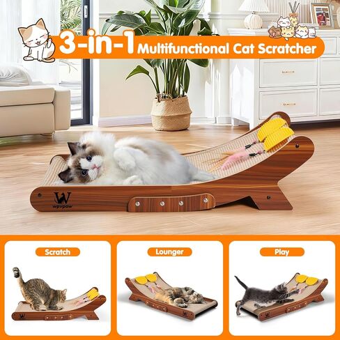 Sisal Cat Scratcher Bed, Natural Solid Wood Scratch Lounger, No Mess Scratching Chair Couch for Indoor Cats, 26 Inch Cat Scartching Pad, 3 in 1 Scratching Board, Furniture Protector in Saudi Arabia