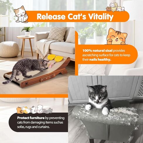 Sisal Cat Scratcher Bed, Natural Solid Wood Scratch Lounger, No Mess Scratching Chair Couch for Indoor Cats, 26 Inch Cat Scartching Pad, 3 in 1 Scratching Board, Furniture Protector in Saudi Arabia