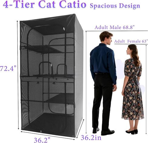 نافذة حاوية القطط الخارجية من Catio مقاس 72.4 بوصة ارتفاعًا، قفص كبير للقطط مع مجثمات 4 طبقات، بيت للقطط في الفناء للقطط الداخلية المتعددة (36.2 بوصة طول × 36.2 بوصة عرض × 72.4 بوصة ارتفاع) in Saudi Arabia