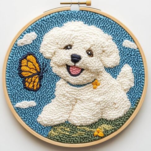 مجموعة إبر ثقب DIY Bichon Frise Dog وفراشة سهلة للمبتدئين، مجموعة تطريز إبرة لكمة مع نمط مختوم لعشاق الحرف اليدوية وديكور المنزل-4 in Kuwait