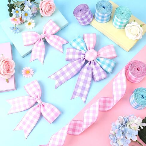 6 Rolls Pastel Plaids Wired Edge Ribbons, 24 Yards 2.5 in Easter Pastel Color Buffalo Plaids Patterns Gift Wrapping Ribbon for Easter DIY Crafts Bow Wreath Spring Party Decorations in Saudi Arabia