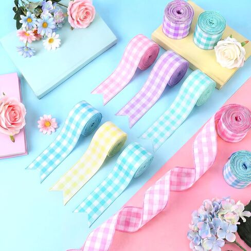 6 Rolls Pastel Plaids Wired Edge Ribbons, 24 Yards 2.5 in Easter Pastel Color Buffalo Plaids Patterns Gift Wrapping Ribbon for Easter DIY Crafts Bow Wreath Spring Party Decorations in Saudi Arabia