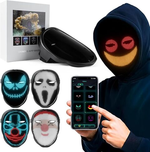 Gelrova Led Mask Light up Mask with Gesture Sensing, Cool Glowing Toys Gag Gift for Halloween Christmas Costume Party in Saudi Arabia