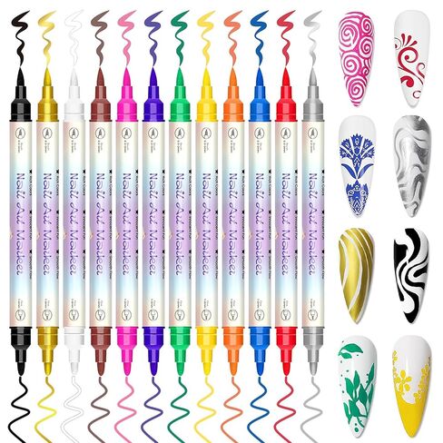 12 Colors Nail Art Pens Set, Nail Art Markers for 3D Nail Art, Nail Art Pens for Painting Nails Art Marker Drawing Painting Liner, Nail Polish Pens for DIY Nail Art Beauty Adorn Manicure Tools in Kuwait