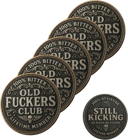Old F*ckers Club - عملة عضو مدى الحياة، رمز لا يزال يركل عضوًا مدى الحياة، عملة تحدي بدون قواعد ولا مرشحات، عملات تذكارية قديمة على الوجهين لنادي F*ckers، هدية مضحكة للرجال والنساء (قطعة واحدة) in Kuwait