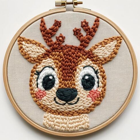 Punch Needle kit for Beginners, Holiday Reindeer with Stars, Punch Stitching kit for Adults, Needle Punch Kits for Adults, Festive Decor Set in Saudi Arabia