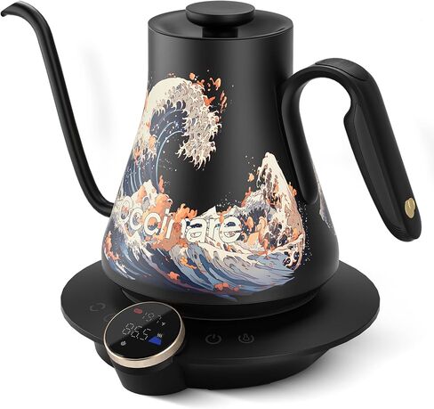 غلاية كهربائية Cocinare FLOW M900 Gooseneck، ± 0.5 درجة فهرنهايت للتحكم الدقيق في درجة الحرارة لصب القهوة والشاي، الجزء الداخلي من الفولاذ المقاوم للصدأ، تسخين سريع للمياه المغلية، 1500 وات/0.9 لتر (موجة) in Kuwait