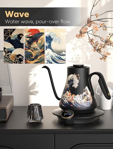 غلاية كهربائية Cocinare FLOW M900 Gooseneck، ± 0.5 درجة فهرنهايت للتحكم الدقيق في درجة الحرارة لصب القهوة والشاي، الجزء الداخلي من الفولاذ المقاوم للصدأ، تسخين سريع للمياه المغلية، 1500 وات/0.9 لتر (موجة) in Kuwait