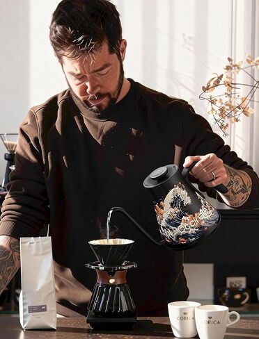 غلاية كهربائية Cocinare FLOW M900 Gooseneck، ± 0.5 درجة فهرنهايت للتحكم الدقيق في درجة الحرارة لصب القهوة والشاي، الجزء الداخلي من الفولاذ المقاوم للصدأ، تسخين سريع للمياه المغلية، 1500 وات/0.9 لتر (موجة) in Kuwait