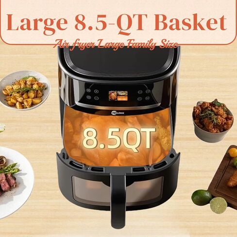 مقلاة هوائية ذكية 8.5QT مع تقنية AutoSense، طهي بلمسة واحدة لشرائح اللحم وأجنحة الدجاج والبطاطس المقلية و12 أخرى، حجم عائلي XXL، تذكير بالرج، غير لاصق، أسود in Saudi Arabia