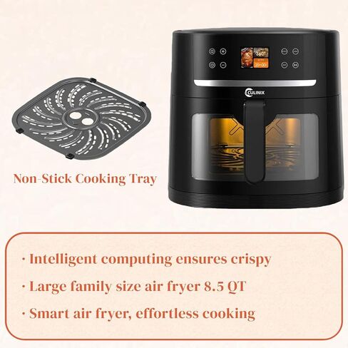مقلاة هوائية ذكية 8.5QT مع تقنية AutoSense، طهي بلمسة واحدة لشرائح اللحم وأجنحة الدجاج والبطاطس المقلية و12 أخرى، حجم عائلي XXL، تذكير بالرج، غير لاصق، أسود in Saudi Arabia