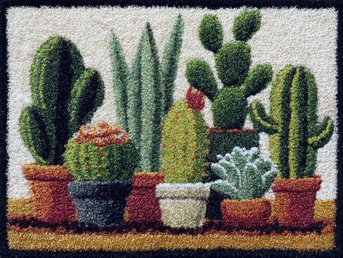 DIY Latch Hook Rug Kit Cactus and Succulent Color-Stamped Carpet Tapestry 52x38cm Yarn Hooking Crochet Mat Home Floor Decor in Saudi Arabia