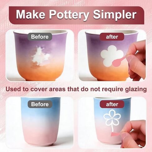 مقاومة الشمع للفخار مع شريط لاصق وفرش الطلاء، أنماط التتبع على الفخار مع مقاومة الشمع، سائل قناع طلاء الطين الخزفي القابل للنزع يستخدم لرسم الأنماط بنفسك، وردي، 80 مل in Kuwait
