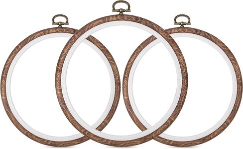 Dllxumm 3 Pcs 6 Inch Round Embroidery Hoops Display Frame, Circle Cross Stitch Hoop Ring Imitated Wood Embroidery Ornament for Craft Sewing Hanging DIY Halloween Christmas Gifts in Saudi Arabia