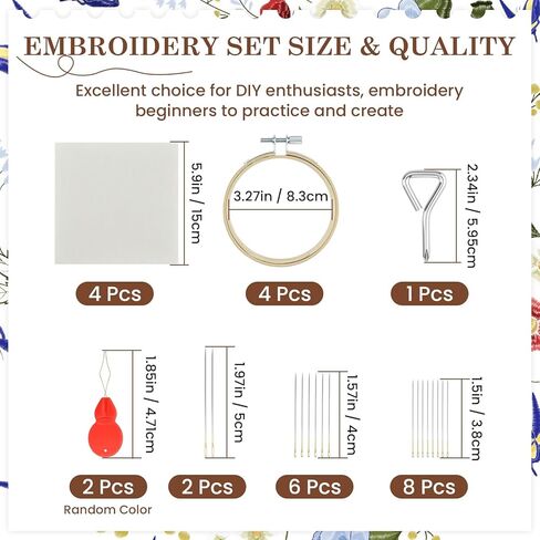 MARRTEUM 4Pcs 3 Inch Embroidery Hoop Set, Comes with Metal Screw + 2 Threader + 4 Fabrics + 16 Multi Size Needles for All Stitching Techniques, Solve Fabric Slippage, Threading Hassles, Saves Time in Saudi Arabia