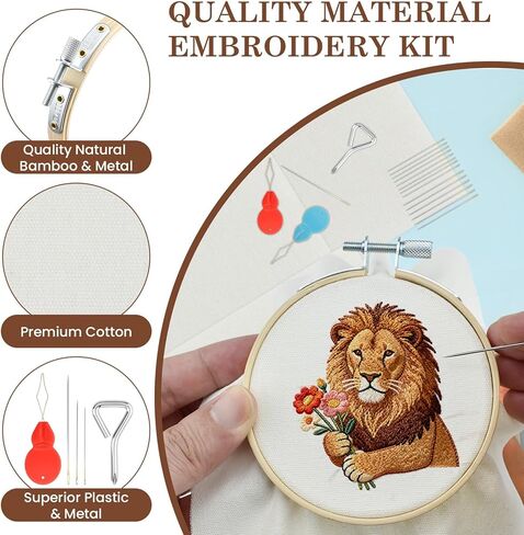 MARRTEUM 4Pcs 3 Inch Embroidery Hoop Set, Comes with Metal Screw + 2 Threader + 4 Fabrics + 16 Multi Size Needles for All Stitching Techniques, Solve Fabric Slippage, Threading Hassles, Saves Time in Saudi Arabia