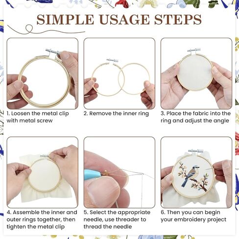 MARRTEUM 4Pcs 3 Inch Embroidery Hoop Set, Comes with Metal Screw + 2 Threader + 4 Fabrics + 16 Multi Size Needles for All Stitching Techniques, Solve Fabric Slippage, Threading Hassles, Saves Time in Saudi Arabia