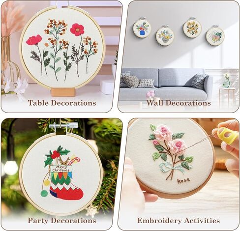 MARRTEUM 4Pcs 3 Inch Embroidery Hoop Set, Comes with Metal Screw + 2 Threader + 4 Fabrics + 16 Multi Size Needles for All Stitching Techniques, Solve Fabric Slippage, Threading Hassles, Saves Time in Saudi Arabia