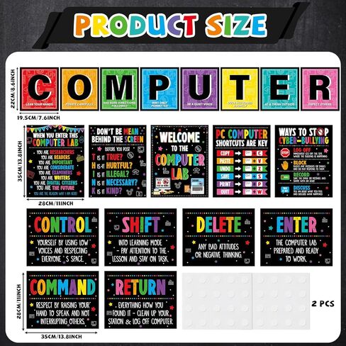 19pcs Computer Lab Poster Computer Science Posters Classroom Rules Decorations Inspirational Technology Digital Keyboard Shortcuts Education Chart PC Decor Wall Art Back to School Teacher Supplies in Saudi Arabia