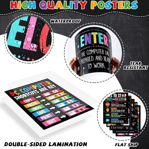 19pcs Computer Lab Poster Computer Science Posters Classroom Rules Decorations Inspirational Technology Digital Keyboard Shortcuts Education Chart PC Decor Wall Art Back to School Teacher Supplies in Saudi Arabia